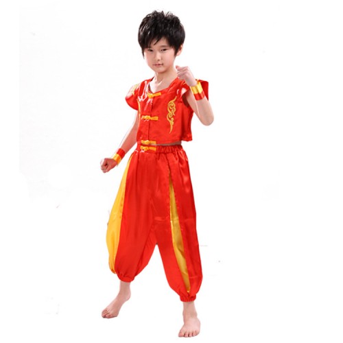 Kids wushu costumes boys china traditional dragon martial tai chi kung fu performance drama cosplay student uniforms